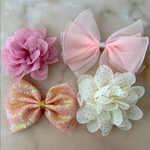 Chic Kids Sequin Bow and Flower Hair Clip Set Of 4 Pink, Cream, Gold NWOT
